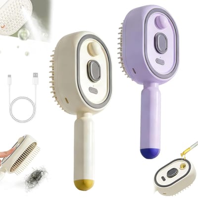 Elektrische Stoomborstel - 2 stuks - Luchtkussenkam - met Stoomfunctie - Oplaadbaar - Multifunctionele Stoom Haarborstel - Massageborstel tegen Pluizig Haar - voor Krullend, Droog en Klitterig Haar - met oplaadkabel - paars/gebroken wit