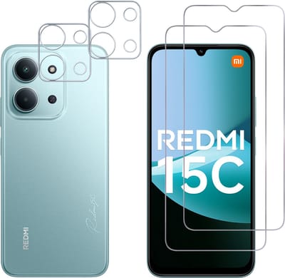 Screenprotector geschikt voor Xiaomi Redmi 15C 4G - 2 stuks Beschermglas van glas Transparante glazen schermbeschermfolie + 2 stuks Camera Protector