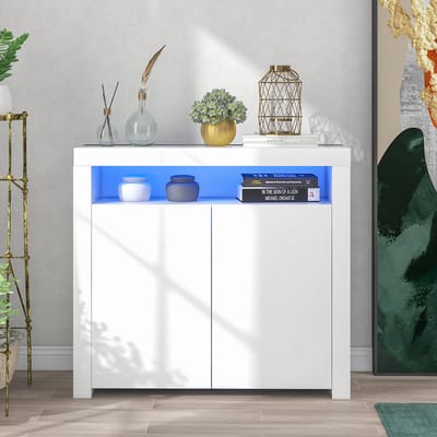 Wishdor - Sideboard - Met Ledverlichting En Hoogglans - Modern - Voor Woonkamer - Wit - 108 X 40 X 92 Cm