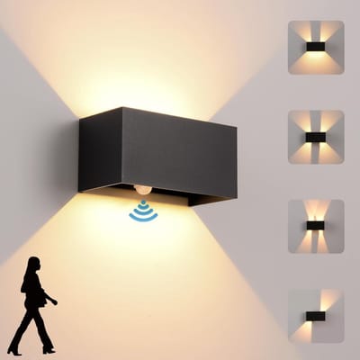 GELLDG LED-wandlamp geschikt voor binnen en buiten - Buitenlamp met bewegingssensor - 24 W - IP65 waterdichte buitenwandlamp - warm wit 3000 K - Moderne buitenlamp - Verstelbare stralingshoek - Zwart
