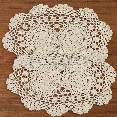 Tafelaccessoires - Handgehaakte Placemats Set van 2 - Katoen - Ovaal 25x35cm - Bloemmotief - Wasbaar