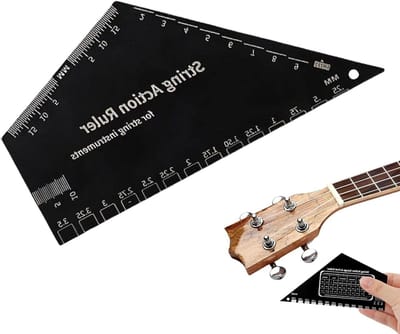 Snaaractie Liniaal - Gitaar Meetinstrument - Instrument Afstellen - Roestvrij Staal - 13x8 cm - Zwart