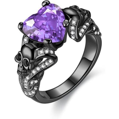 Gotische Schedel Zwarte Ringen Rode Paarse Kristallen Ring Cocktailfeest Halloween Biker Ringen voor Vrouwen Kerstcadeaus 7&Black Gun Plated black