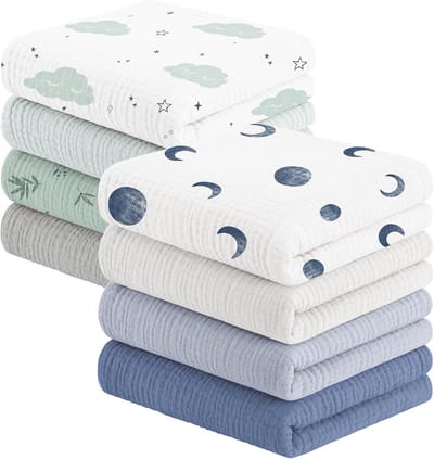 Set van 8 Hydrofiele Luiers voor Baby's - 100% Katoen, Extra Absorberend en Zacht
