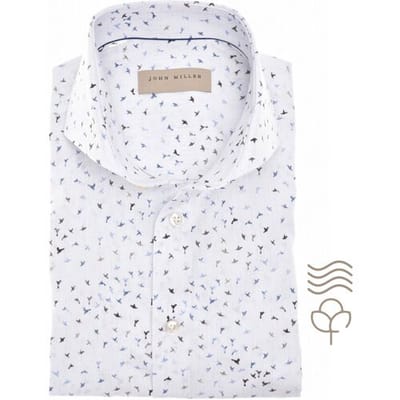 John Miller Overhemd Slim Easy Care Cotton Mini Bird Pattern Wit-Blauw / male