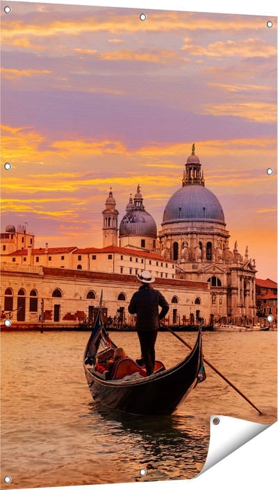 Gards Tuinposter Gondel in Veneti� voor het Basiliek - 80x120 cm - Tuindoek - Tuindecoratie - Wanddecoratie buiten - Tuinschilderij