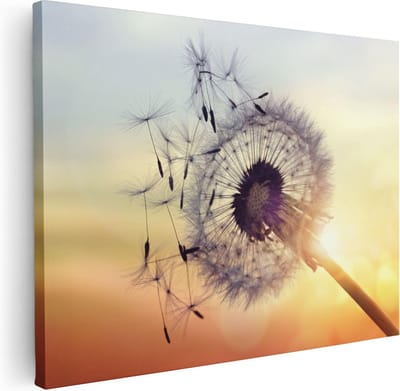 Artaza Canvas Schilderij Paardenbloem Zaadjes - 40x30 cm - Klein - Muurdecoratie Wind - Wanddecoratie Woonkamer - Schilderijen Op Canvas