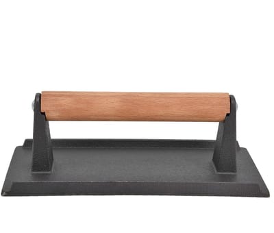 Dailygoods- Grillpers Gietijzer Zwaar - Hamburgerpers - Spekpers - Vleespers - Biefstukpers - Houten Handgreep - Baconpress