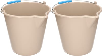 PlasticForte Emmer - 2x stuks - met schenktuit - 12L - mokka - schoonmaakemmer