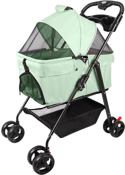 PIPIPOXER Hondenbuggy opvouwbaar hondenkarretje voor honden en katten, afneembare hondenbuggy-Groen
