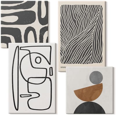Wallfluent Set van canvas schilderijen - Abstracte patronen met lijnen en texturen op een lichte achtergrond Canvas Schilderijen Set - Set van 4 Canvas Schilderijen - Beige Set van Canvas Prints - Abstractie Canvas Kunst Set