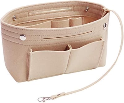 Handgemaakte Vilt Handtas met Portemonnee en Organizer, Ideaal voor Speedy en Neverfull, 8 Kleuren Beschikbaar, Beige, Klein