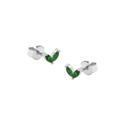 Karma Oorbellen Zirconia Double Green Leaves Zilver