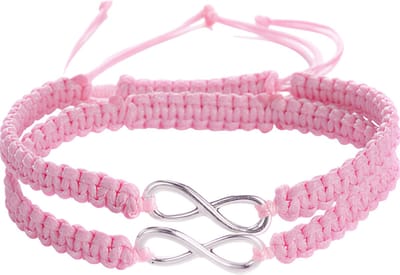 2 Stuks Set Armbanden – Roze – Handgemaakte Gevlochten Touw Armband voor Mannen en Vrouwen – Infinity Liefde en Geluk Vriendschapsarmband – Valentijnsdag Cadeau Sieraden