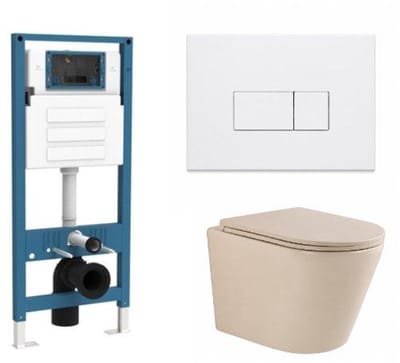 QeramiQ Dely Toiletset - inbouwreservoir Qeramiq Flush - slim zitting - kunststof glans witte bedieningsplaat - rechthoekige knoppen - beige