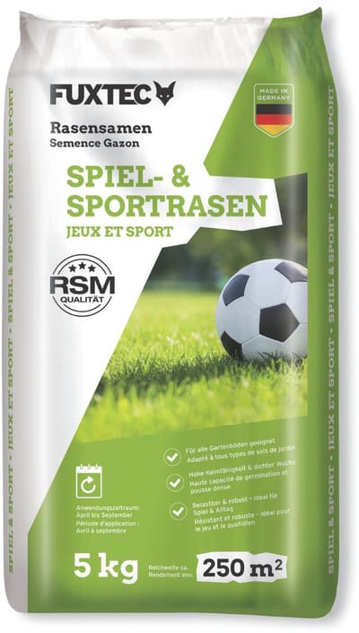 FUXTEC gazonzaad speel- & sportgras FX-RSSP5, robuust graszaad voor nieuwe en herinzaai, hoge kiemkracht, 5 kg voor ca. 250 m²
