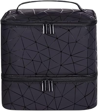 Verte Nagellak Organizer - Dubbellaagse Nagellakorganizer voor 30 Flesjes (15 ml) – Reismake-Uptasje – Cosmetica-Tasje van PU-leer – Zwart