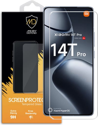 MobyDefend Screenprotector - Geschikt voor Xiaomi 14T Pro - Case-Friendly Screensaver - Gehard Glas