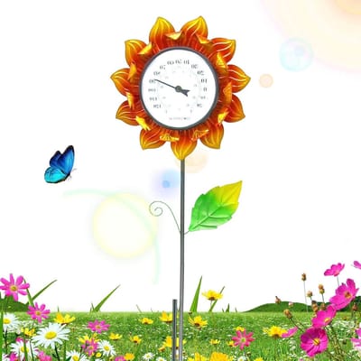 Zonnebloem Buitenthermometer - Tuinthermometer Decoratief - Tuindecoratie Meten - Zelfkalibrerend Mechanisme - 102 cm - Meerkleurig