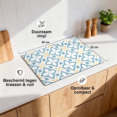 KitchenArt - Deep Floral Cross - Inductie Beschermer - 77x52 cm - Kookplaat Beschermer - Luxe Afdekplaat Inductieplaat - Anti-slip & Oprolbaar - Beschermmat Inductiekookplaat
