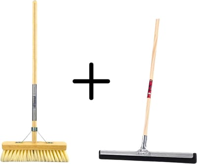 Synx Tools Fibersoft 30cm + Vloertrekker 35cm met Steel 120cm - Zaalveger – Vloerreiniger – Moppen - Zachte binnenbezem met steel 140cm
