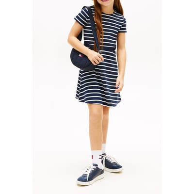 Tommy Hilfiger Girls Essential Punto Skater Dress Dark Night Navy Stripes Größe: 8 | Kleider Outlet | kids | Schwarz