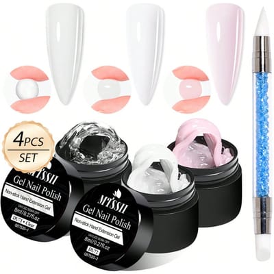3 stuks/set 8 ml heldere witte roze anti-aanbakhandverlengingsgel nagellak voor 3D-vormnagelkunst, effen melkachtige jelly harde gel voor kunstnagelsnijwerk, bloemnagelkunst, acrylgelvernis, effen buildergel, gemakkelijk te gebruiken manicure voor thuis en salon