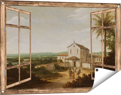 Gards Tuinposter Doorkijk Kerkelijk Gebouw in Brazilië - Frans Jansz. Post - 90x60 cm - Tuindoek - Tuindecoratie - Wanddecoratie buiten - Tuinschilderij