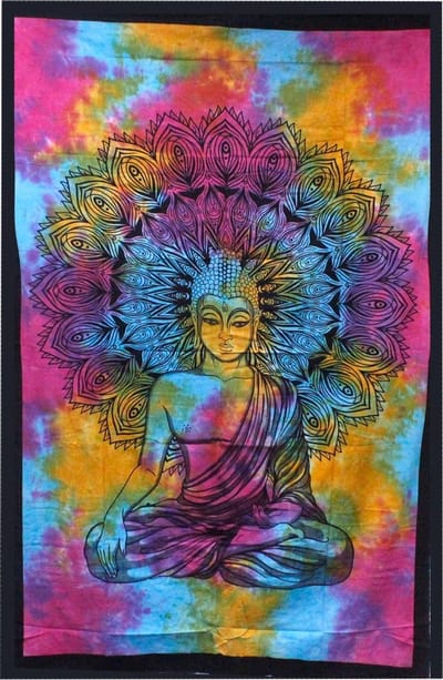 Eenpersoons Katoenen Sprei - Peaceful Buddha - Wanddoek - Wandkleed -Bedsprei - 130x200cm