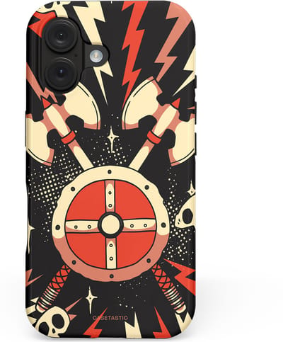 Casetastic hoesje geschikt voor Apple iPhone 16 - MagSafe - Dubbellaagse bescherming - Zwart Rood Viking - Fashion Case - Zwart Crème Rood