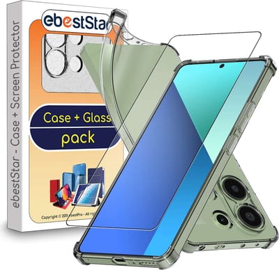ebestStar - Hoes geschikt voor Xiaomi Redmi Note 13 4G, Silicone Slim Cover Case, Versterkte Hoeken en Randen hoesje, Transparant + Gehard Glas