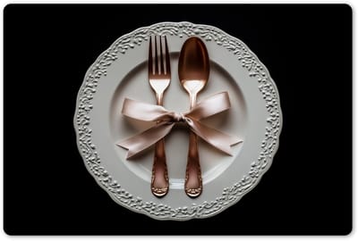Placemats 45x30 cm - Placemat kunststof - 1 stuk - Rose - Strik - Bestek - Borden onderleggers - Decoratie voor op tafel - Keuken tafeldecoratie accessoires - Vinyl onderlegger - Tafelversiering