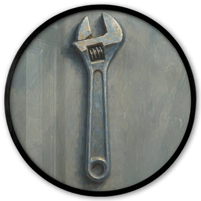 Poster in lijst Rond - Fotolijst 40x40 cm - Posters - Moersleutel - Gereedschap - Verf - Ronde posterlijst zwart - Decoratie - Wanddecoratie woonkamer - Muurdecoratie slaapkamer