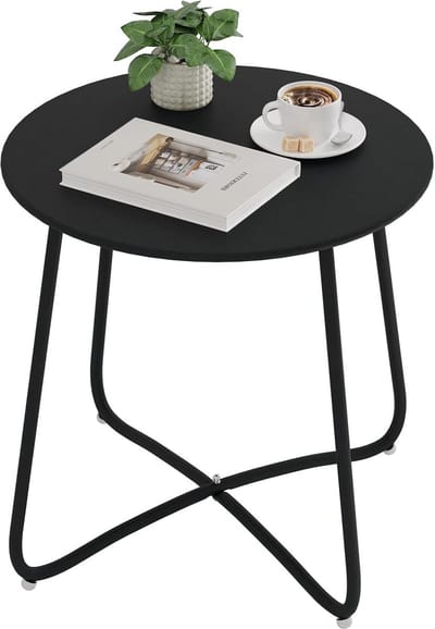 Ronde bijzettafel - Terrastafel balkon - Buiten genieten - Verstelbare poten - 45 cm diameter - Zwart