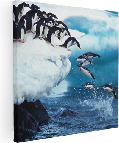 Artaza Canvas Schilderij Vogels - 30x30 cm - Klein - Muurdecoratie Pinguïns - Wanddecoratie Winter - Kamer Accessoires Dieren
