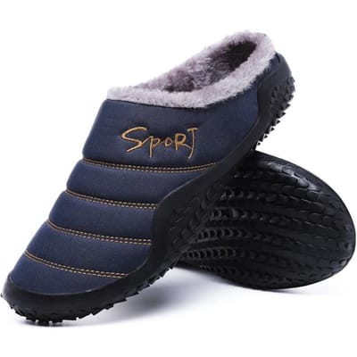 Nieuwe Winter Pantoffels Heren Binnen Warm Comfortabel Katoenen Schoenen Kort Pluche Platte Hak Mannelijke Pantoffel Waterdicht Antislip Huispantoffels 39 blue