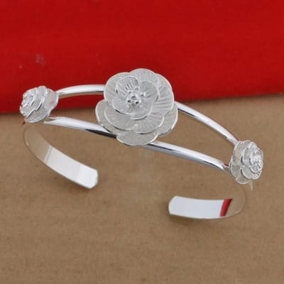 Verzilverd Mode Rozen Armband Bedel Trend Meisjes Open Armband Zilveren Sieraden Armband gray