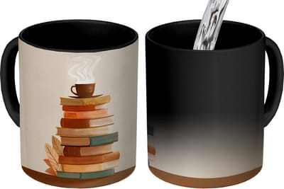 Magische Mok - Foto op Warmte Mokken - Koffiemok - Boeken - Toren - Koffie - Beige - Magic Mok - Beker - 350 ML - Theemok