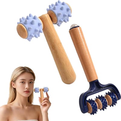 Set van 2 Houten Massage Rollers met Handvat voor Spieren, Rug en Benen - Verminder Spierspanning en Pijn, Ideaal voor Ontspanning en Herstel