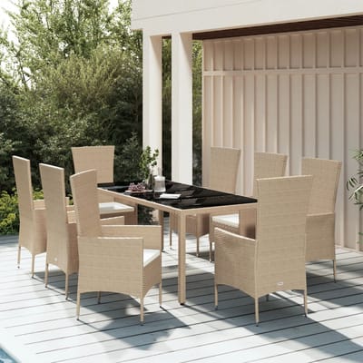 vidaXL - 9-delige - Tuinset - met - kussens - poly - rattan - beige