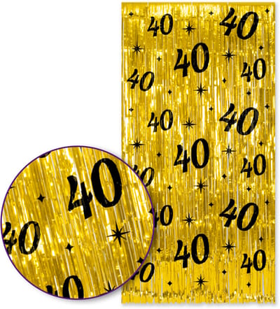 Q2P – 40 Jaar Foliegordijn – Goud & Zwart – 100×200 cm – Zelfklevend – 40e Verjaardag Versiering – Backdrop Fotomuur