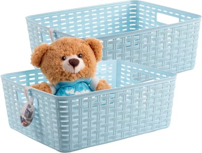 Plasticforte Opbergmand - 2x - Kastmand - rotan kunststof - lichtblauw - 12 Liter - 30 x 37 x 13 cm