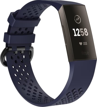 By Qubix - Compatible Fitbit bandje - geschikt voor Fitbit Charge 3 - Fitbit Charge 4 sport bandje - Maat: Large - Donkerblauw - Horlogeband - smartwatchbandje
