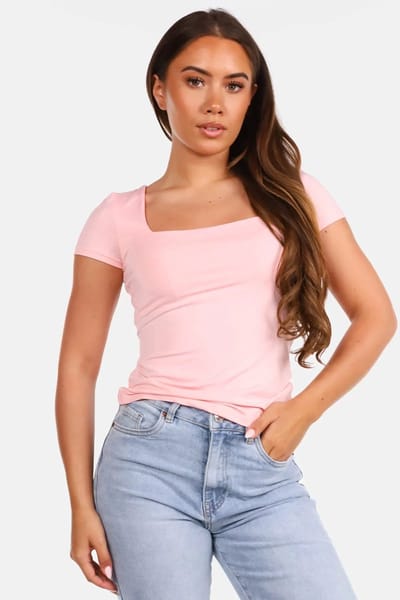 Getdrezzed Top - Maat: S - T-shirt vierkante hals travel lichtroze