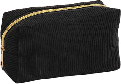 Corduroy Etui - Pennenzak Make-up Tas - Bureau Kantoor Klas - Grote Capaciteit Rits - 18x10.5x7.5cm - Zwart