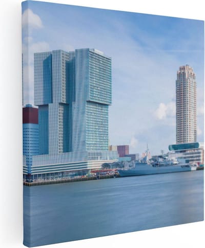 Artaza Canvas Schilderij Rotterdam - 80x80 cm - Wanddecoratie Skyline - Muurdecoratie Stad - Schilderijen Op Canvas