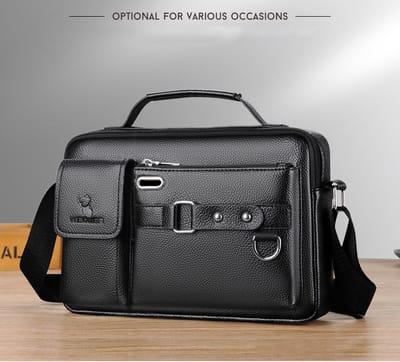 Power-8® Retro: Anti-Diefstal Vegan Lederen Schoudertas voor Heren Zwart - Veilige Zakelijke Handtas en Reistote - Crossbody tas heren - tas man - Cross body tas man - leer tas - leren tas man