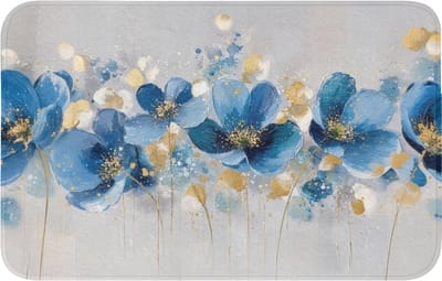 WC mat 80x50 cm - Antislip - Bloemen - Blauw - Abstract - Toiletmat - Vloermat - Douchemat - Toilet tapijt - Toiletmatten