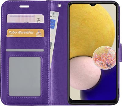 Hoesje - Met Pasjeshouder - Geschikt voor Samsung Galaxy A13 5G - Luxe Bookcase Portemonee - Flip Case - Kunstleer Book Case - Flipcase - Book Cover - Walletcase - Portemonneehoes - Paars