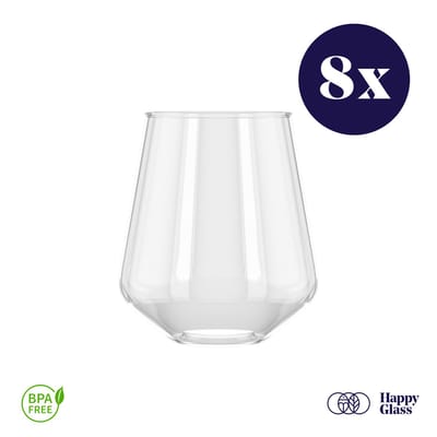 HappyGlass Lady Yoko - Set van 8 kunststof glazen - 40cl - Transparant - BPA-vrij Tritan